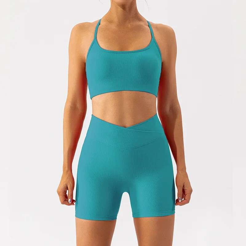 Tops deportivos de Yoga para mujer, pantalones cortos ajustados para correr, entrenamiento, Pilates, ropa de fitness