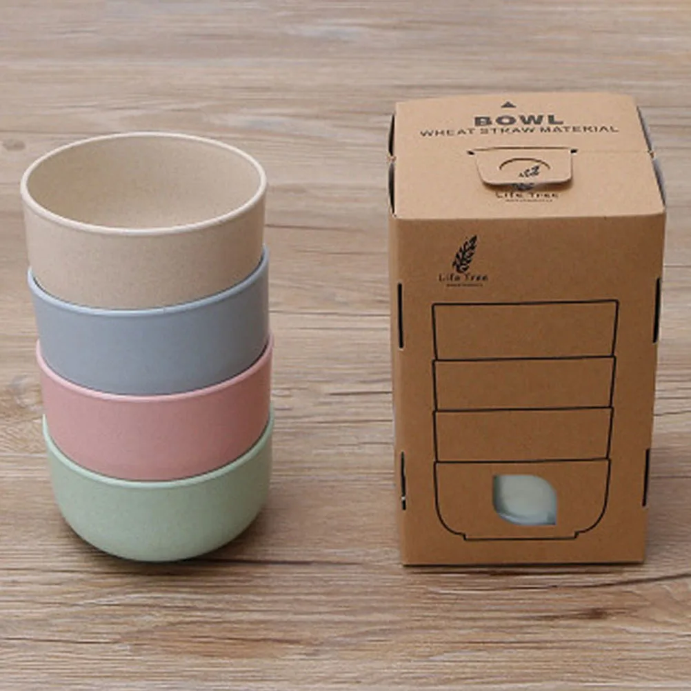 

4Pcs Wheat Straw Dessert Bowl Set Natural Biodegradable Anti-Scald Kids Tableware Safe Baby Rice Bowl Kits Gifts Festival