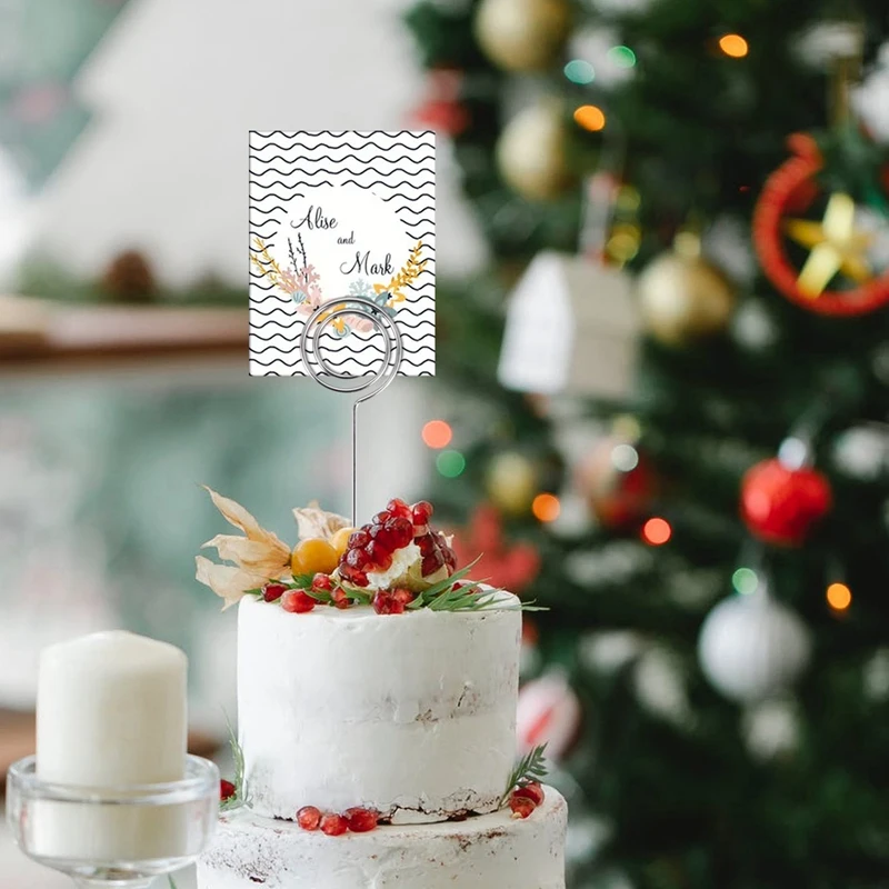 مشبك مذكرة من الأسلاك المعدنية لحفل الزفاف ، حاملات بطاقات الملاحظات ، مشبك رقم الطاولة ، حامل الصور ، ديكور الكيك ، دائري وقلب ، 60 قطعة