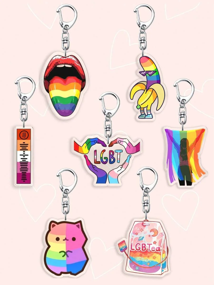 1/7 Lgbt Pride-Themed Acrylic Keychain, Cute Rainbow Banana, Bear Bag Charm, Sexy Tongue Rainbow, Rainbow Flag for Lesbians, Bisexuals, Transgenders, Non-Binary Genders, Asexuals, and Progressives, Cute Car Keychain, Lanyard and Phone Decoration, Suitable for Boyfriend, Girlfriend, Party Gifts, Graduation Gifts, Phone Decoration, Perfect for Pride Month, Friends, and Supporters