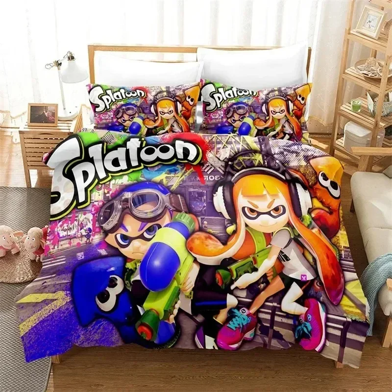 Splatoon Bedding Set Boys Girls Twin Queen Size Duvet Cover Pillowcase Bed Boys Adult Fashion Home Textileextile