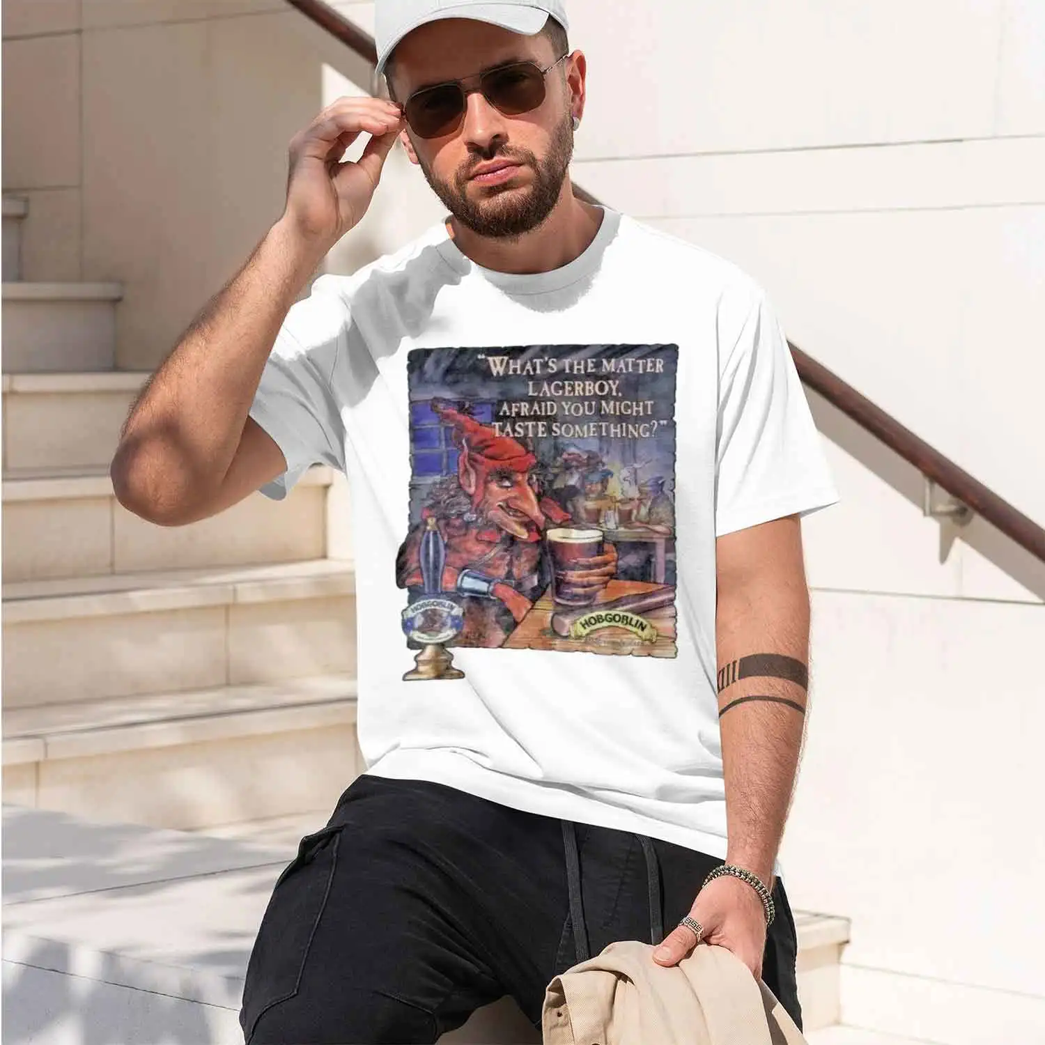 LAGER MIGHT TASTE HOBGOBLIN BEER T shirt Giant print on 100 vintage Washed streetwear Unisex Casual grh homme 2026 New Model Men