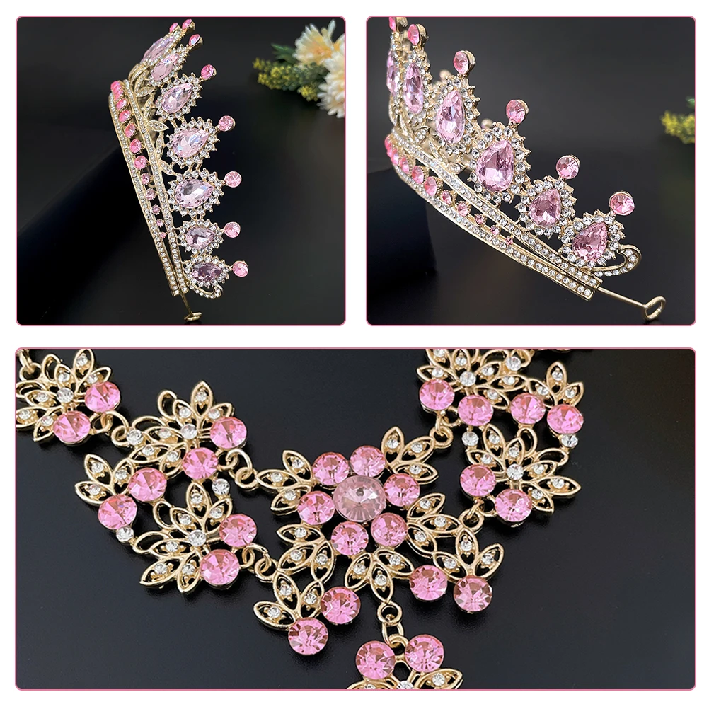 

1 set Women Crown Headband Rhinestone Necklace Earrings Set Wedding Party Jewelry Bride Dangle Earrings Gift Valentine'S Day