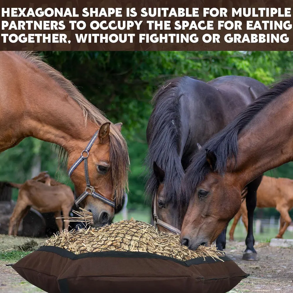 حقيبة شبكية للتغذية البطيئة متعددة الألوان، وحدة تغذية الحصان بأربعة جوانب مع شريطين للتعليق #4