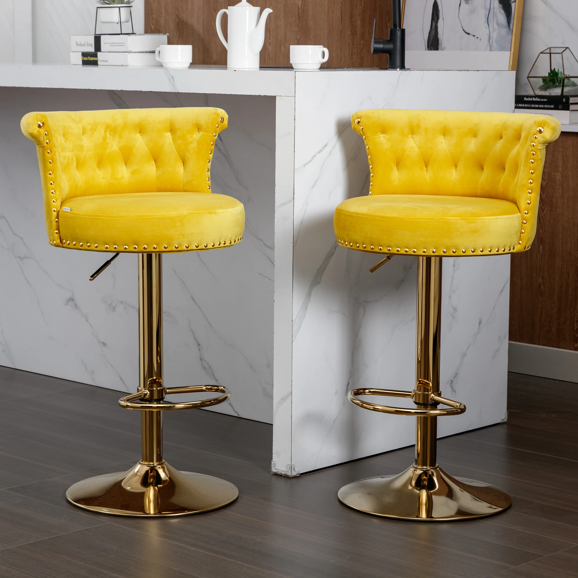 VSOGA kitchen/Dining Room Swivel Bar Stool Set of 2 Height Adjustable Footrest