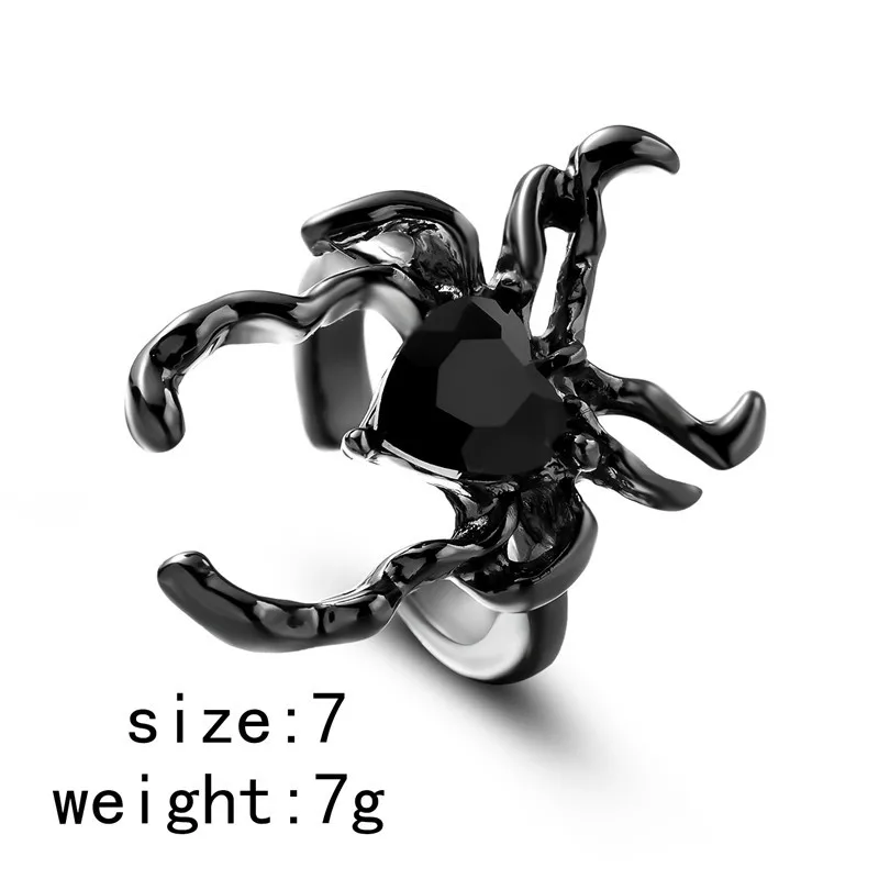 Gothic Punk Unregelmäßige Spinne Öffnung Ring Frauen Männer Mode Zirkon Schwarz Kristall Dark Tier Ring Hip Hop Party Finger Schmuck – Detail 38