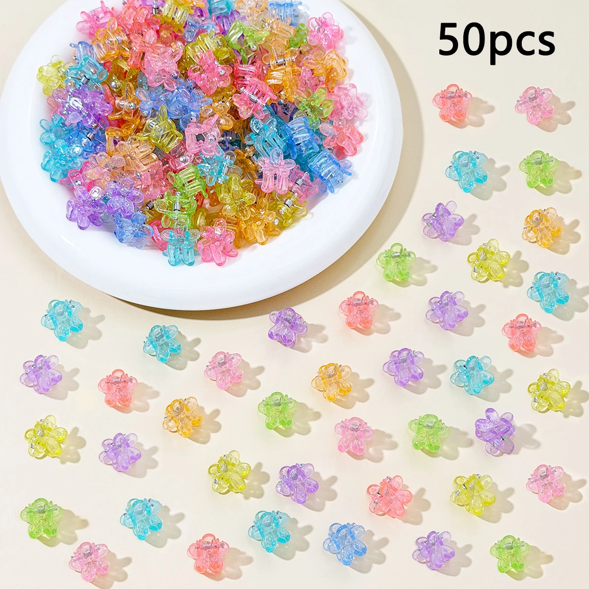 50pcs colorful flower mini hair claw princess hair clip cute girl hair clip side clip hair accessory glitter glitter hair clips