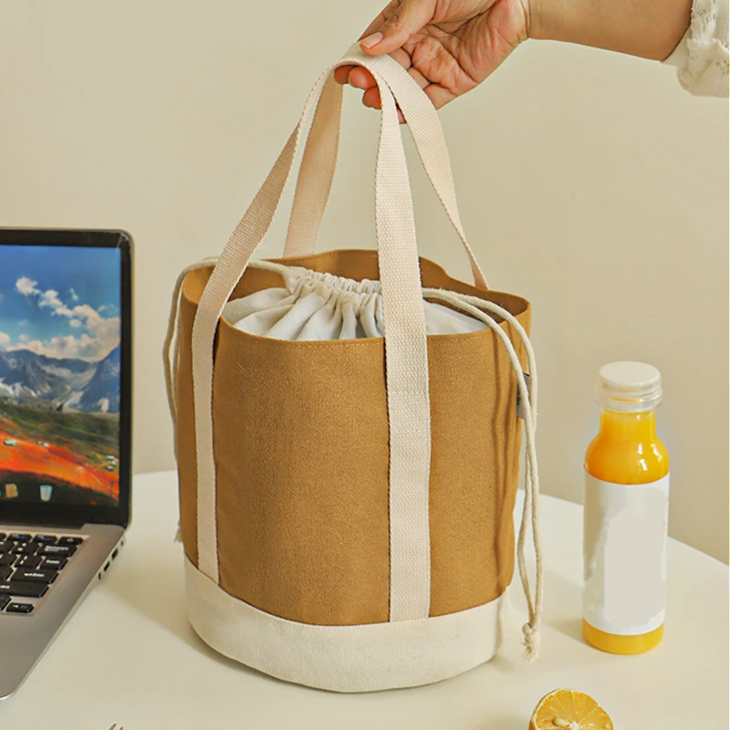 

Thickened Canvas Lunch Bag Portable Drawstring Fresh-keeping Rice Bag Student Office Worker Insulated Beam Mouth Lunch Box Bag