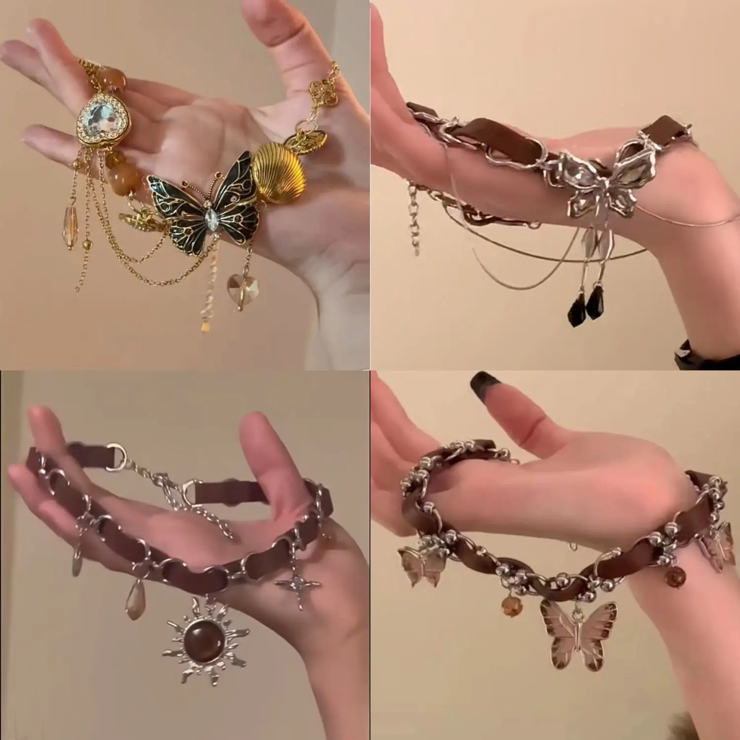 

Heavyweight butterfly necklace for women, punk-style Hoker choker, vintage collar chain, leather collar, face mask decoration fo