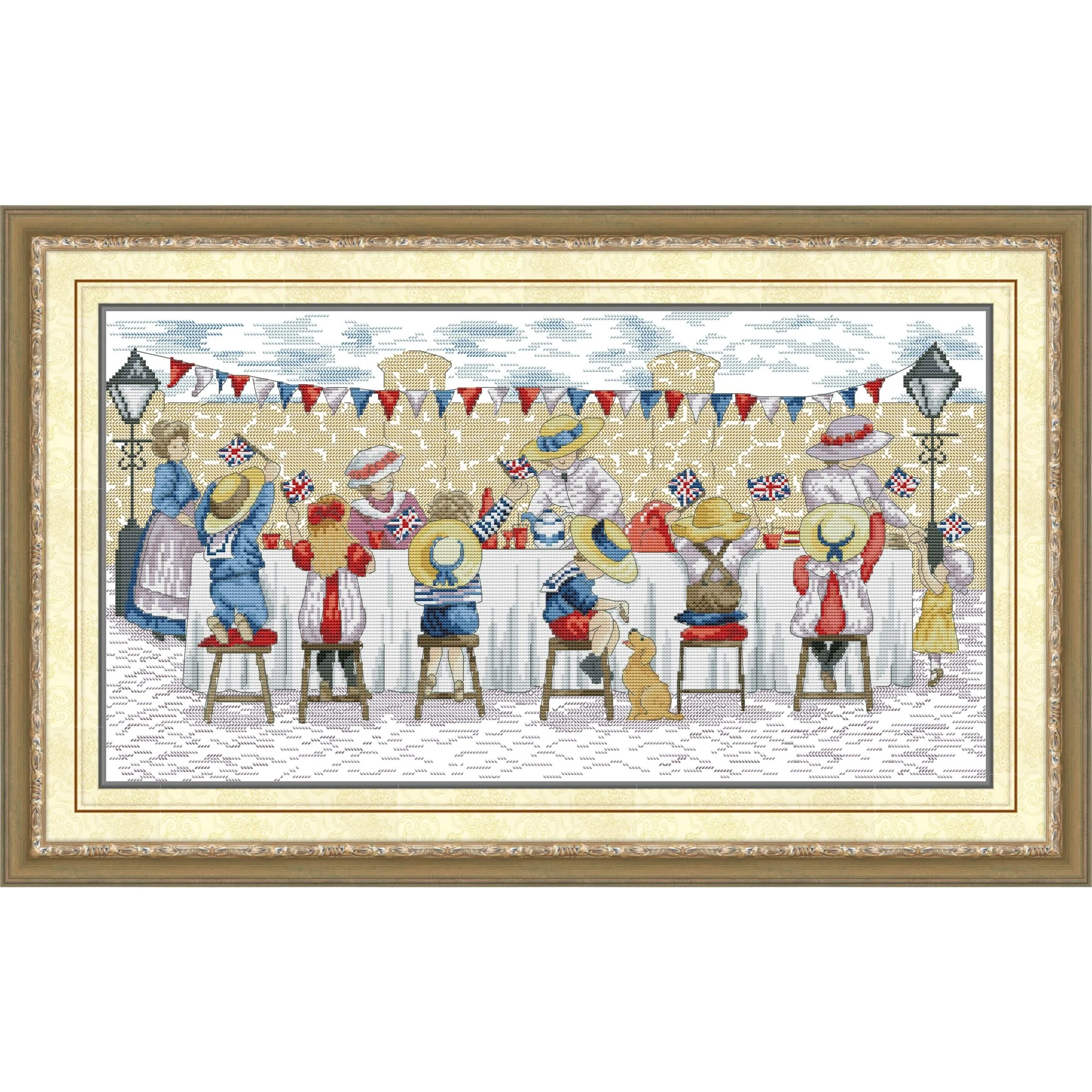 

Soulgift News Pre-Printed Cross Stitch Kit, Stamped Aida Fabric with DMC Threads, Embroidery Kit - Birthday Party