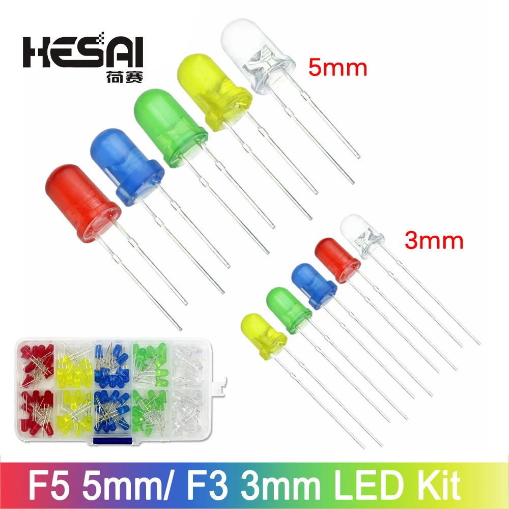 3MM 5MM Led Kit Mixed Color Red Green Yellow Blue White Light Emitting Diode Boxed DIY kit