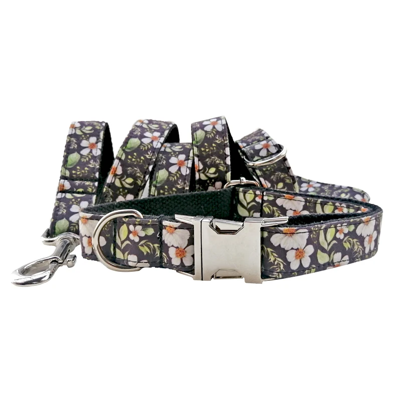 Classic Suit National Style Nylon Printed Dog Collar Leash 37-55cm Adjustable Durable Anti-bite Thicken Pet Collars for Dogs