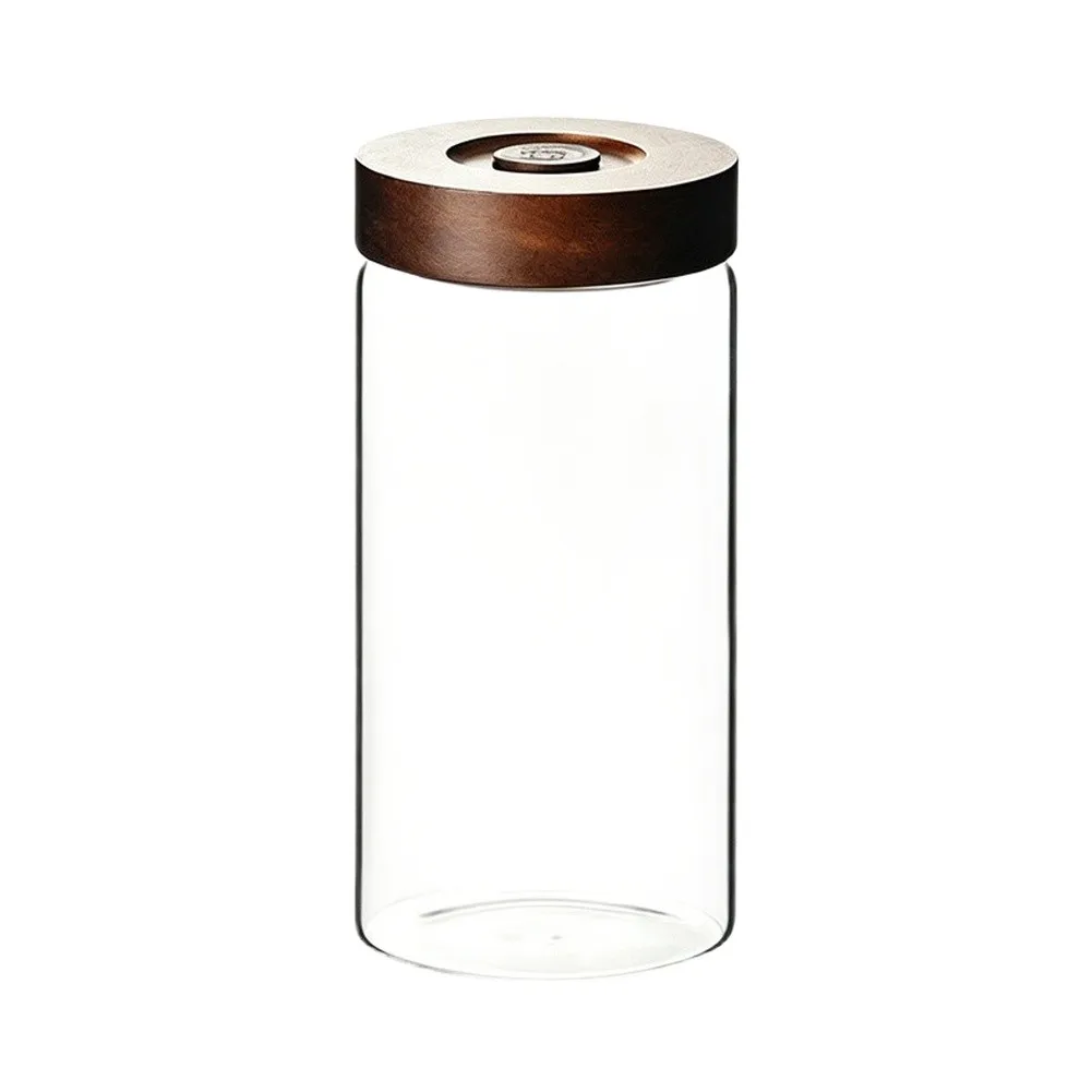 Transparent Glass Coffee Canister 9oz with Wooden Lid Ensures Airtight Protection Against Air Moisture and Light Exposure