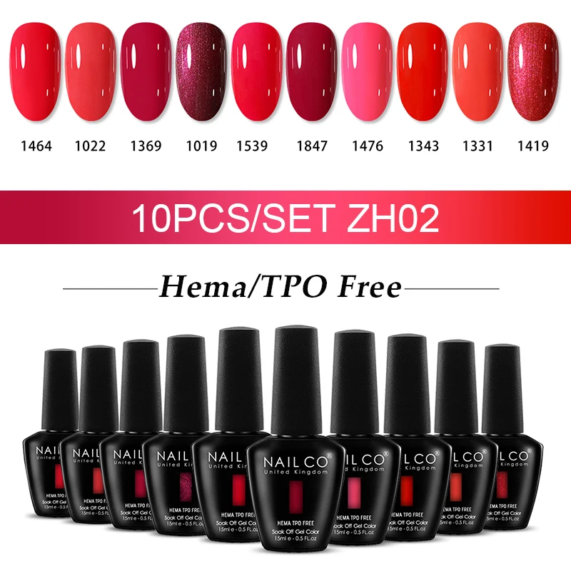 

NAILCO 10Pcs Gel Nail Polish Set Hema/TPO Free Varnish Nail Art Manicure Vernis Semi Permanent UV LED Lamp Cured Gel kit Hybrid