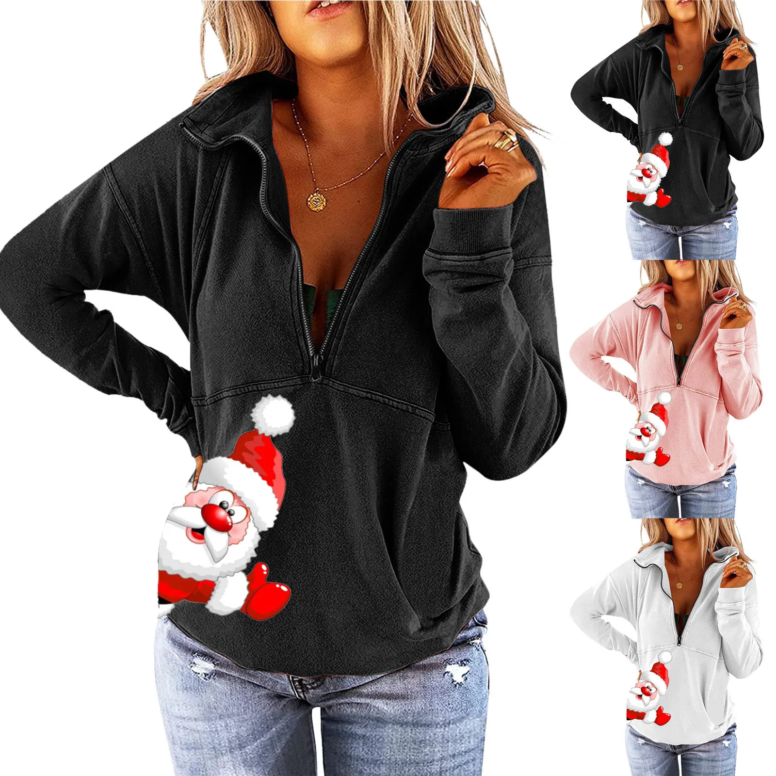 

Женская рубашка на молнии, Повседневный пуловер с рождественским принтом в японском стиле, осень-весна