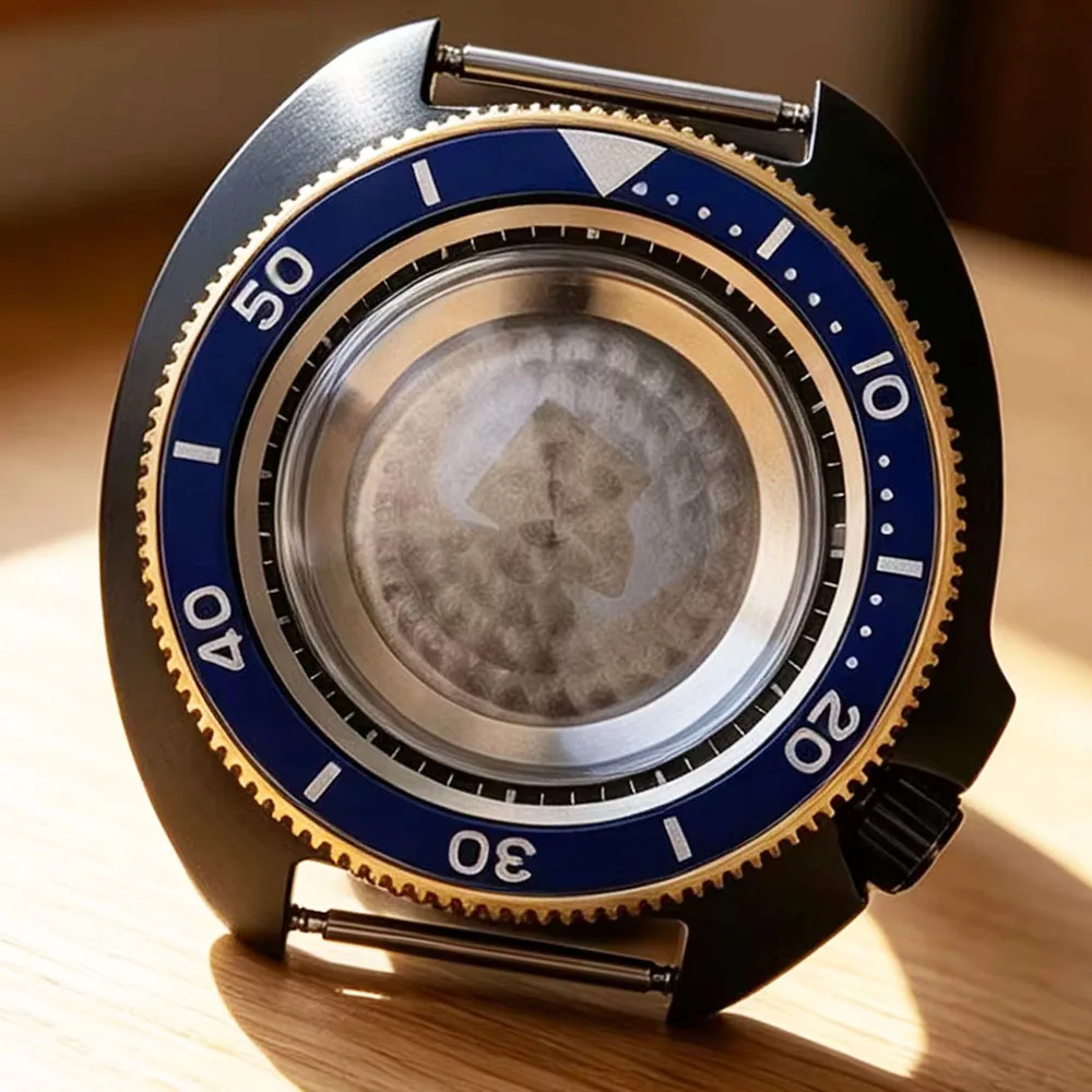 Black Gold 44MM 10ATM Watch Case Steel Dive SKX 6105 Sapphire Glass For Turtle Abalone NH34 NH35 NH36 NH38 4R36 Movt Accessories