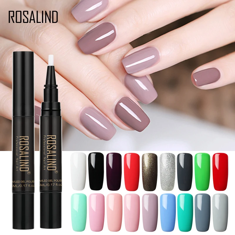 

ROSALIND 5ml Gel Nail Polish Pen 68 Colors Neon Nail Pencil Semiperment UV Varnish Hybrid Top Base Coat Nail Art Manicure