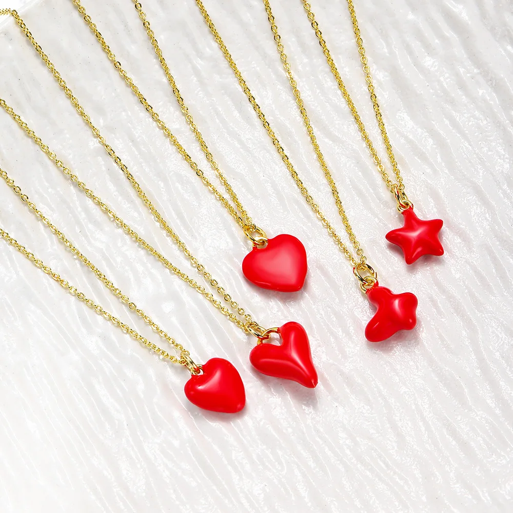 Niche fresh red oil drop love butterfly star pendant necklace jewelry DIY accessories pendant handmade materials