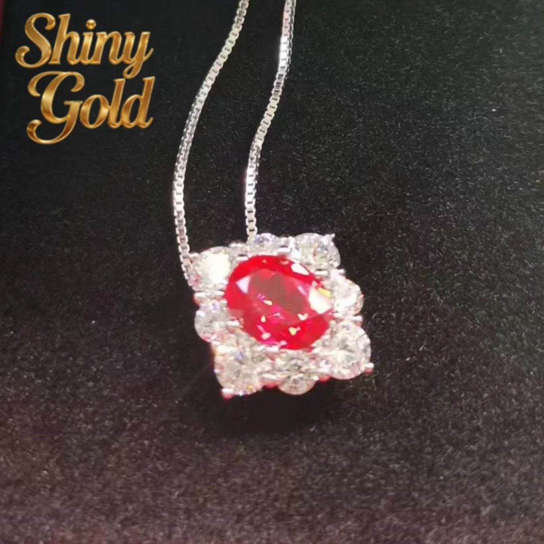 

ShinyGold AU750 2Ct 7x9mm Oval Cut Ruby&Sapphire Diamond Pendant For Women Luxury Quality 18K White Gold Wedding Pendant Neckla