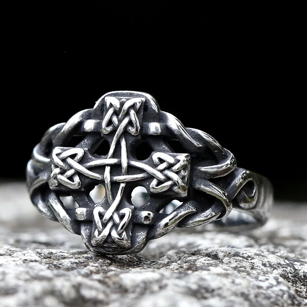 2023 Mode Neu 316L Edelstahl Kreuz Wikinger Amulett Keltischer Knoten Ring für Herren Geschenk Dropshipping Kostenloser Versand