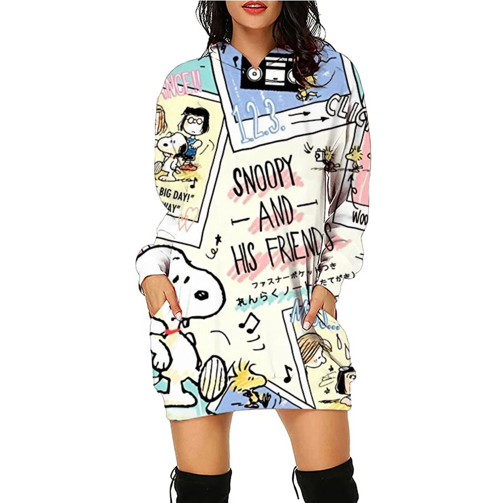 Snoopy Women\'s Hoodies Dress Kawaii Youthful Woman Clothes Streetwear 3D Print S-3XL Y2k High Quality Lovely Winter Black Hoodie