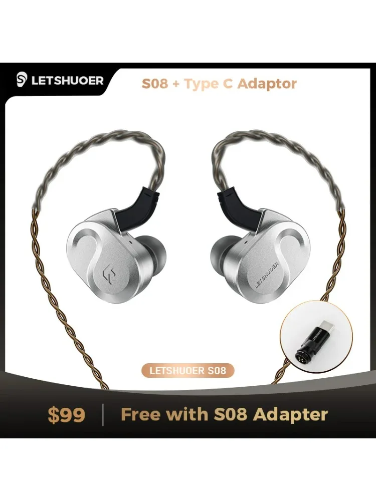 Letshuoer S08 Czteronaściekoleczne słuchawki douszne, przetwornik magnetyczny planarny z podwójną cewką 13 mm, przewodowe słuchawki HiFi IEM — zdjęcie produktu 6