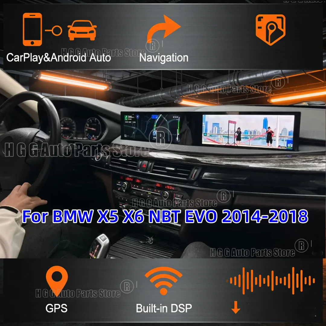 

21-дюймовый изогнутый экран, автомобильное радио на базе Android, GPS-навигатор, мультимедийный видеоплеер для BMW X5 X6 NBT EVO 2014-2018, стереосистема, беспроводной CarPlay