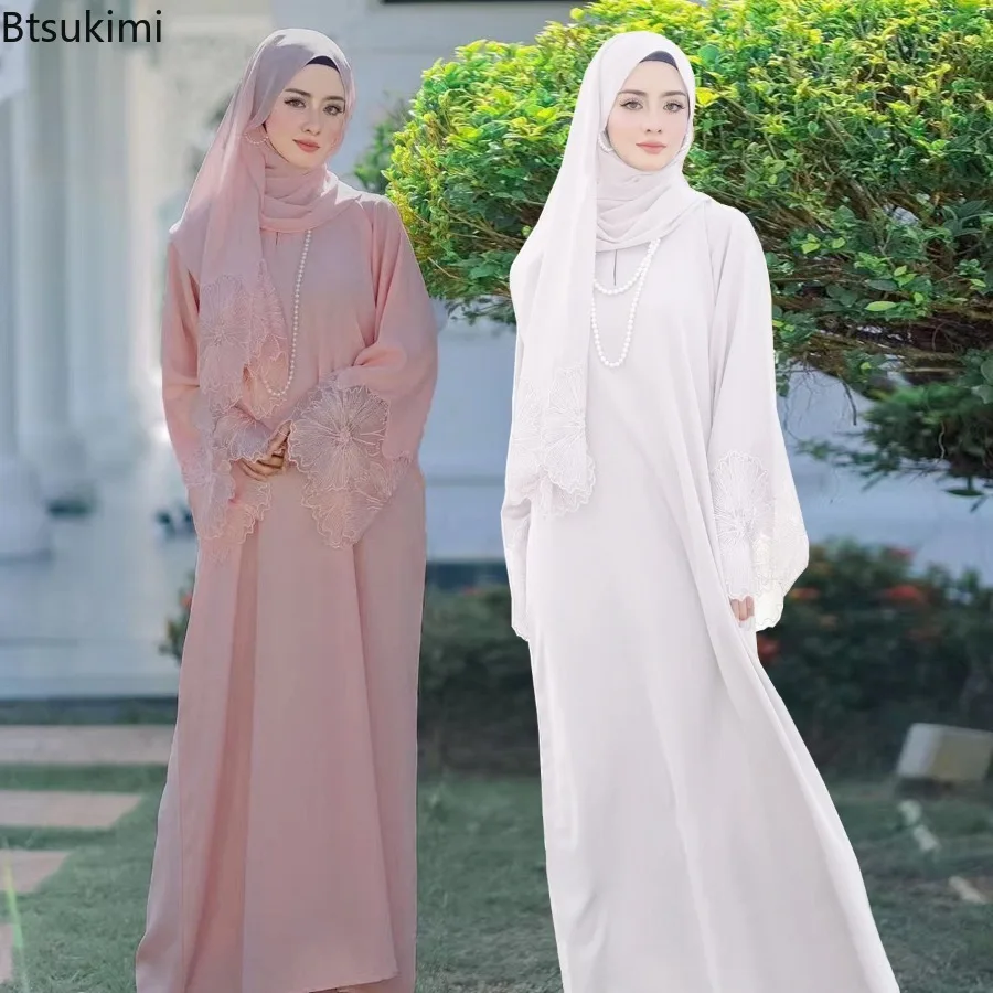 

2024 Muslim Fashion Long Dress Hijab Saudi Arabic Lace Dresses for Women Elegant Modest Robe Malay-Indonesia Kaftan Dubai Abayas