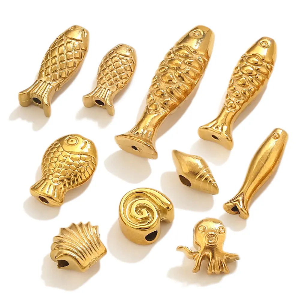 

5pcs Stainless Steel Gold Fish Spacer Beads Separator for Bracelet Findings DIY Shell Fish Bead Handmade Jewelry Accessories