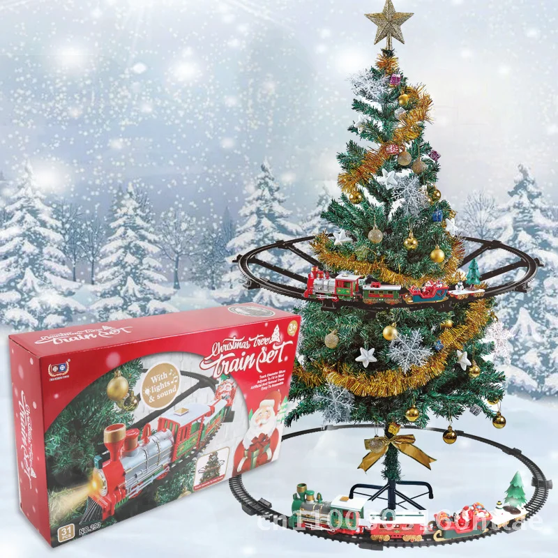 Children's Hanging Christmas Train Toy Car with Sound And Light Boy Electric Railway Gift Tree-Winding Interactive Plastic Model