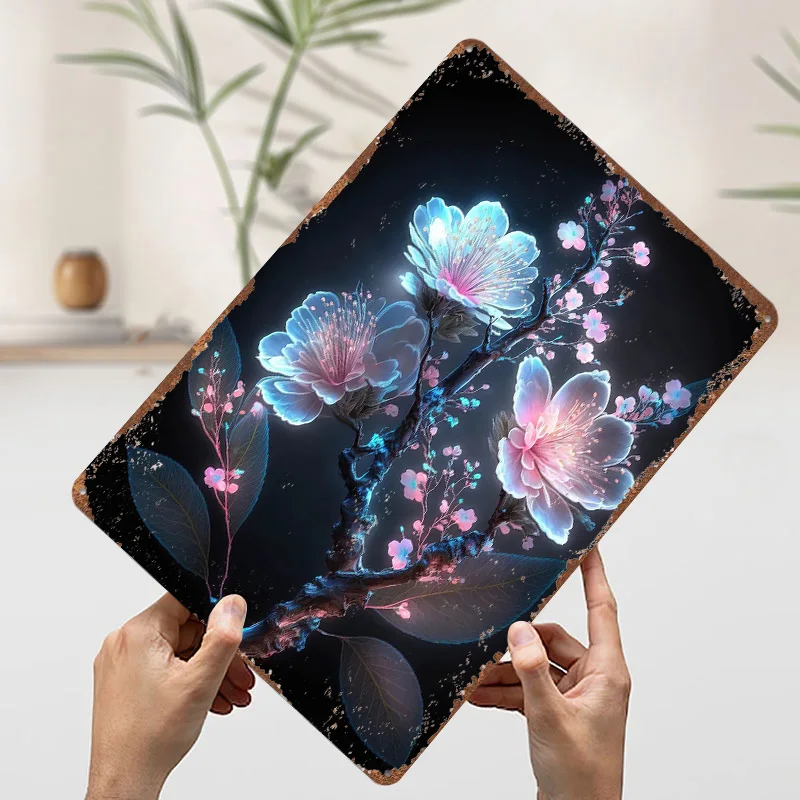 زهر البرقوق زهرة معدنية المشارك القصدير علامات الديكور غرفة نوم زينة علامة معدنية مخصصة للجدار الفن الديكور ديكور المنزل