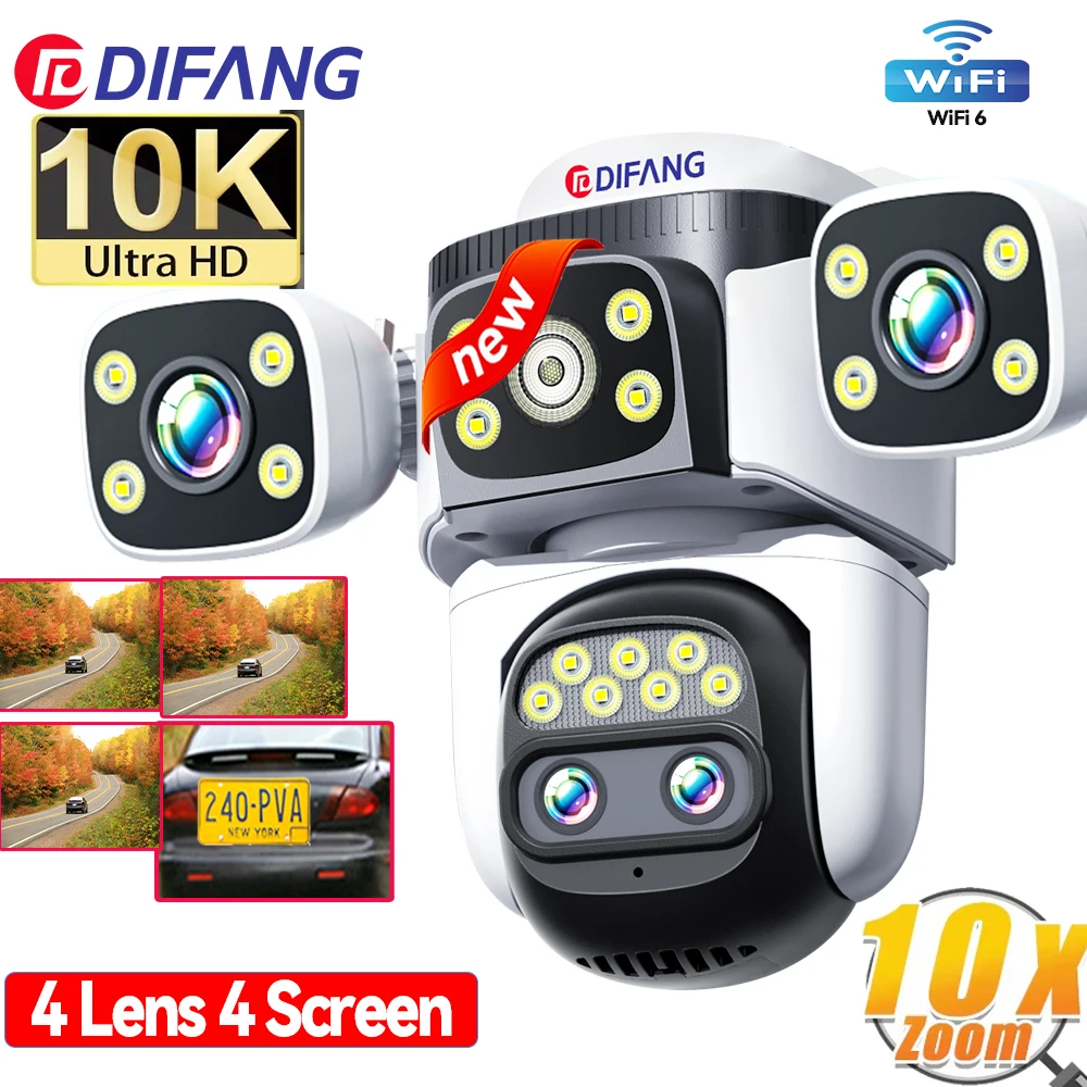 

10K UHD WiFi6 Camera 20MP Security CCTV Camera Four Lens Four Screen Auto Tracking Wireless Outdoor Home Surveillance Cam IP