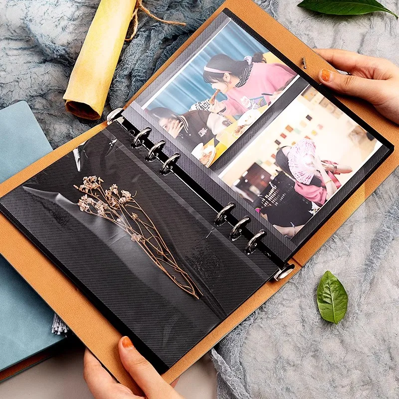 Photo Album Self Adhesive Photo Albums 6 Hole Binder DIY Albums Storage Picture Portable Dustproof Gift Picture Album PU Cover