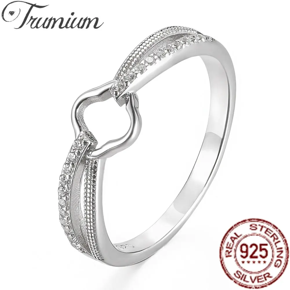 

Trumium Geometric Hollow Round Ring Personality Clear 5A CZ Shinning Rings For Women 925 Sterling Silver Simple Fashion Jewelry