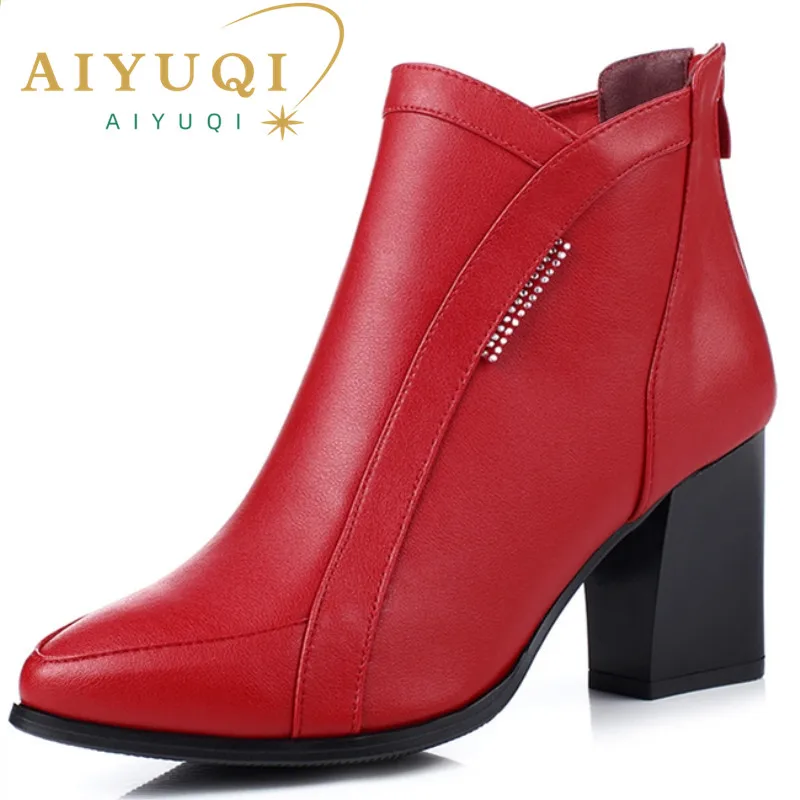 

AIYUQI Women Boots Genuine Leather high heeled Shoes female boots fashion casual snow winter boots female High Quality