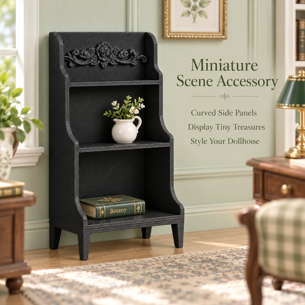 Rose-patterned display stand, three-story doll house scene in the living room, etc. - items collected by model enthusiasts
