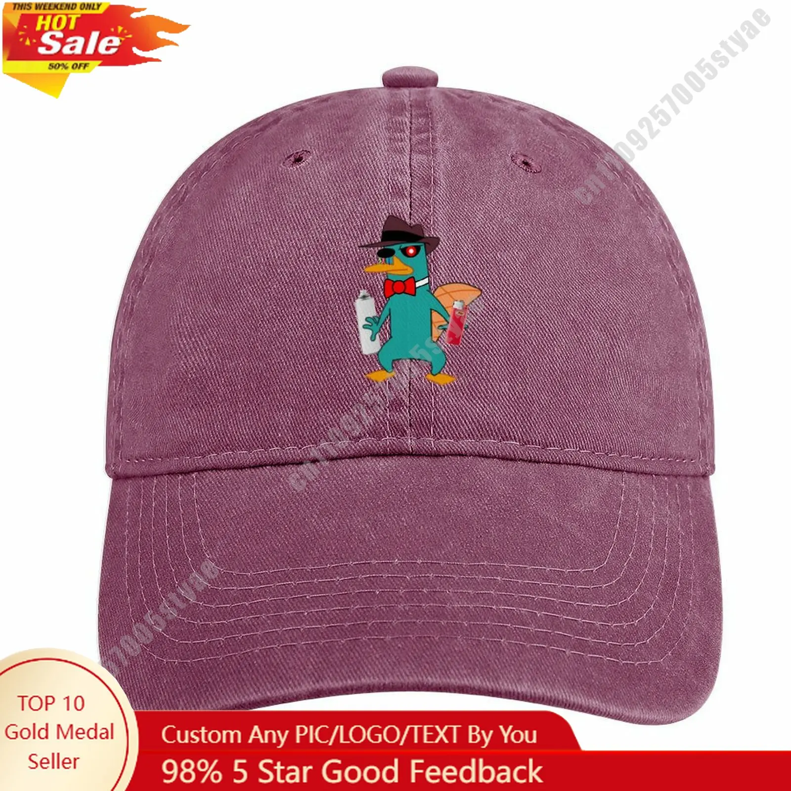 

Perry The Platypus Denim Hat Disney Cartoon Custom Design Adjustable Adult Curved Brim Baseball Cap Cool Stylish Fashion Item