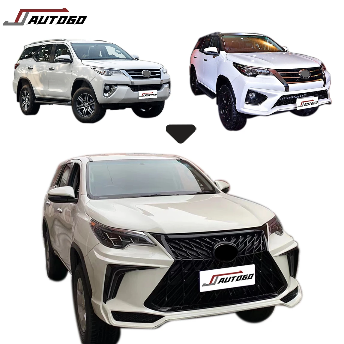 for Body Kit For Toyota Fortuner 2014 2015 2016 2017 2018 2019 2020 Update to Lexus LX with Front+Rear Bumper assembly Headligh