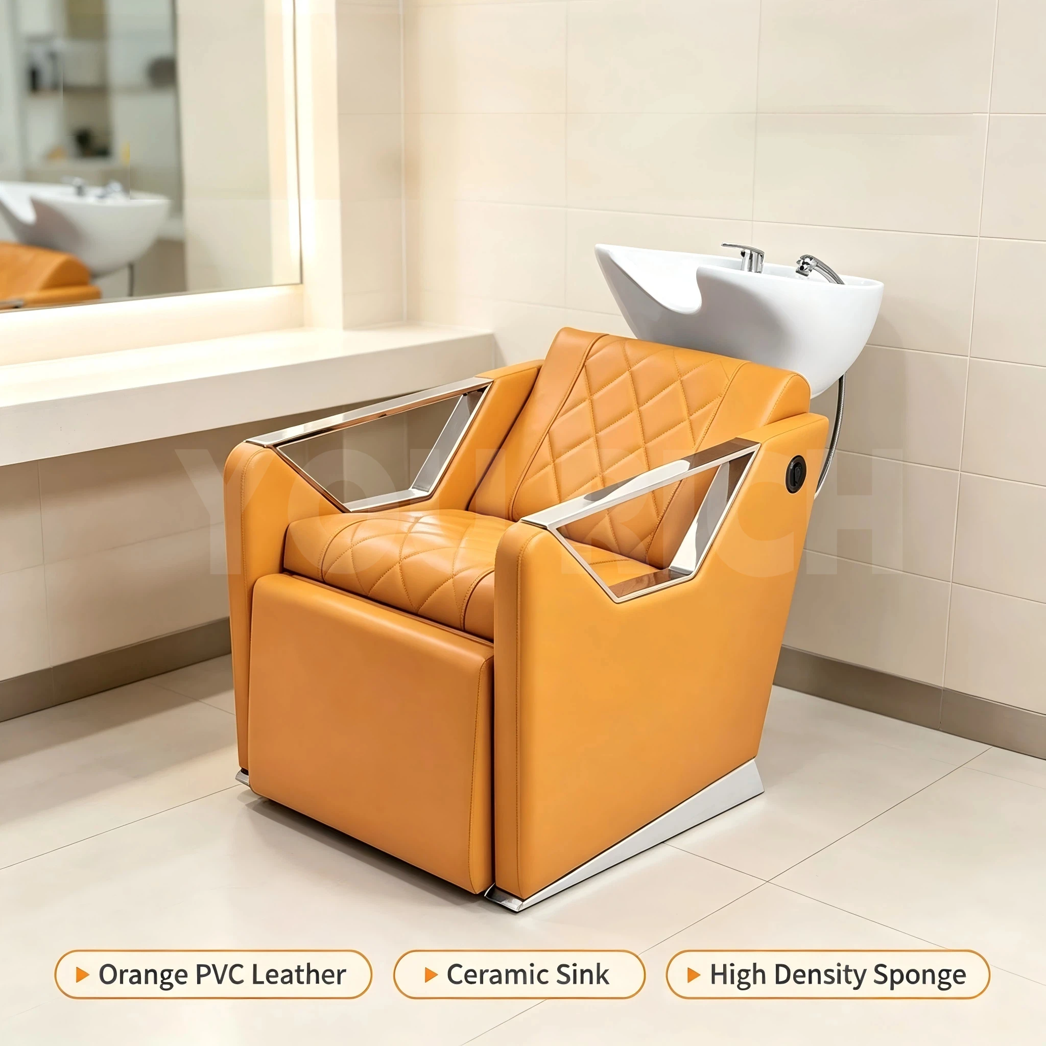 PVC Leather Shampoo Chair High Density Sponge Backwash Unit Hair Salon Washing Chair For Barber Shop