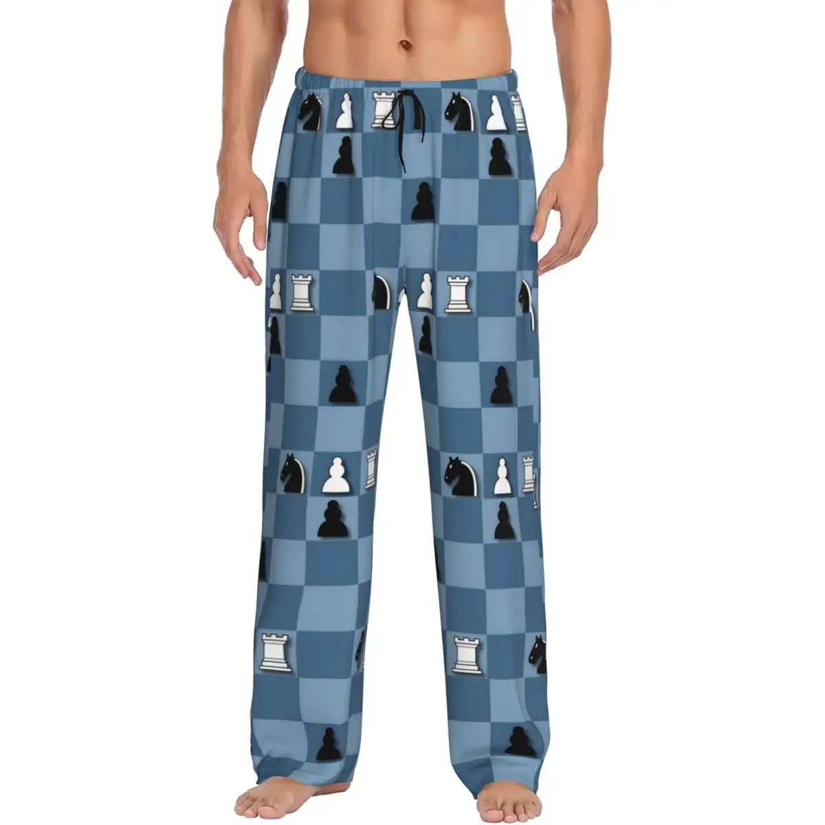 Pantalon de pyjama personnalisé pour hommes, vêtements de nuit, ceinture élastique, jeu d'échecs, bas de salon de sommeil avec poches