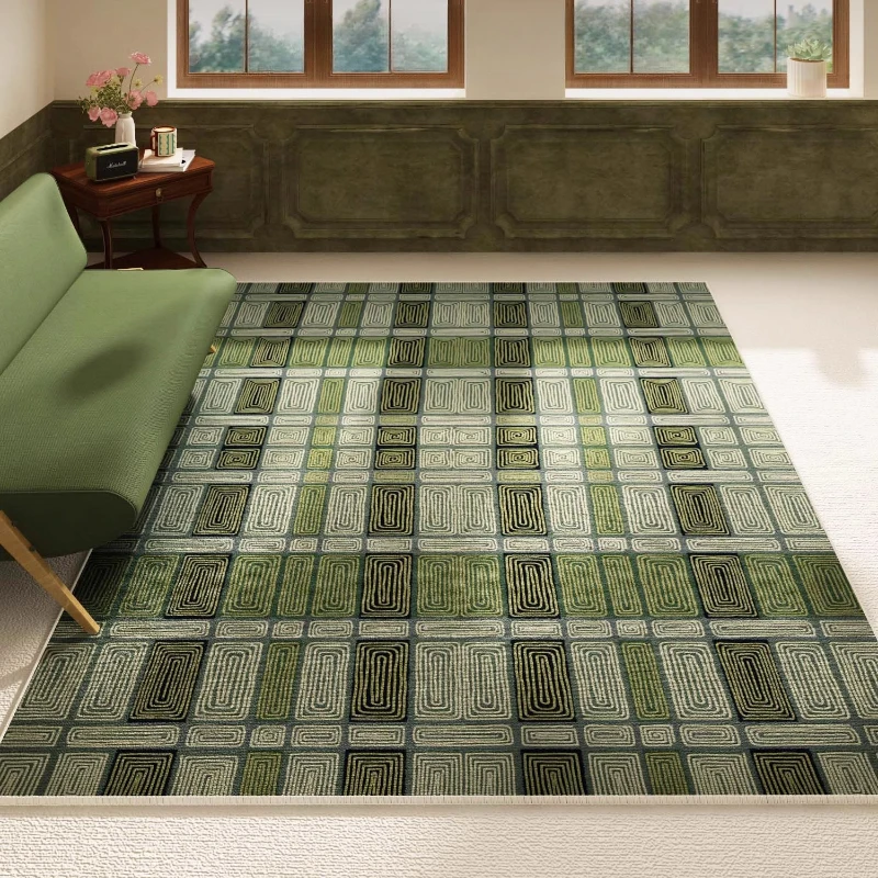 

Luxury Green Plaid Carpet Geometric Artists Lines Living Room Carpets Comfortable Easy Clean Bedroom Rugs Washable Easy Care Rug