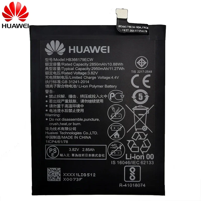 Original Replacement Battery For Huawei Nova 2 CAZ-TL00 CAZ-AL10 Nova2 HB366179ECW Genuine Phone Battery 2950mAh Batteries