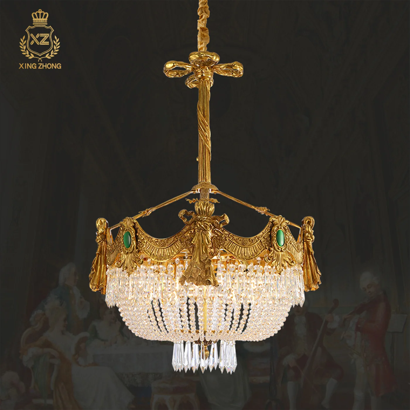 European Royal Luxury Crystal Design Duplex Dining Room Banquet Hall Pendant Light Living Room Loft Brass Pendant Lamp
