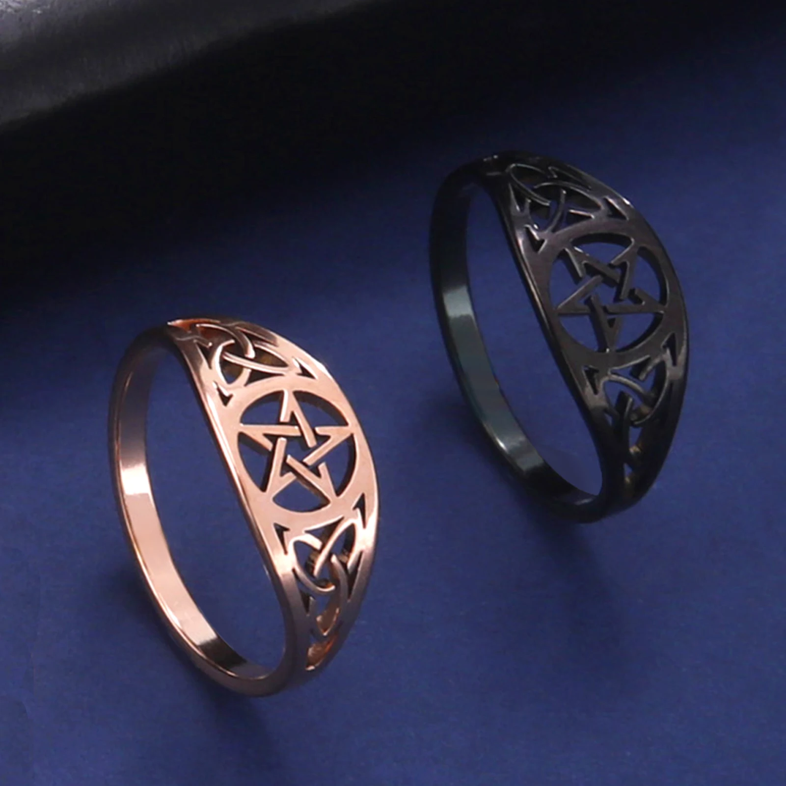 LIKGREAT Gothic Celtics Knot Pentagram Ring Women Men Stainless Steel Supernatural Wicca Amulet Rings Couple Witch Jewelry Gifts