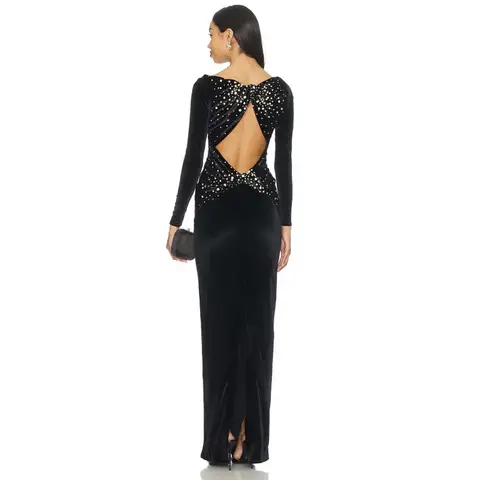 Customized Crystal Evening Dresses Black Velvet Long Luxury Party Dress Long Elegant Modern Formal Prom Gown for Women 2026