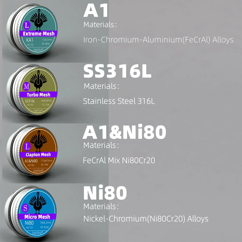 Катушка Micro/Turbo/Clapton Mesh A1/Ni80/SS316L NexMesh для ZX II/Kylin M/Profile/Z Series, ширина 6,2/6,8/8/8 мм