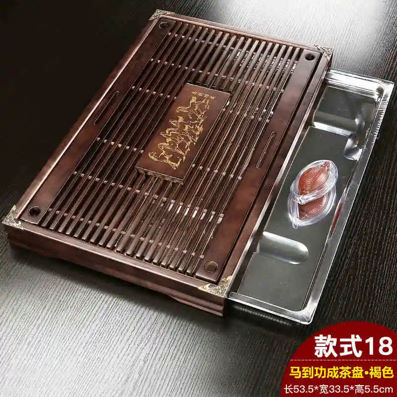 

Поднос для чая из цельного дерева, бытовой подстаканник, чайный сервиз кунг-фу, большой морской поднос для чая, дренаж, дно из нержавеющей стали