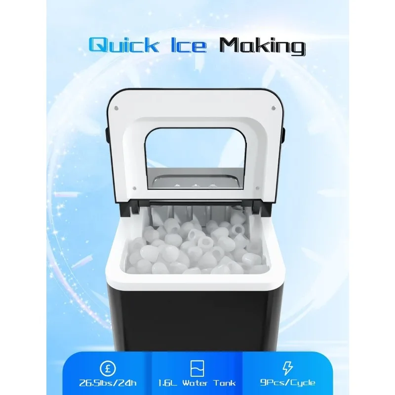 ARLIME Portable Ice Maker Machine for Countertop, Bullet Cubes Ready in 8 Mins, 26LBS/24H, Electric Ice Maker with Scoop (Black)