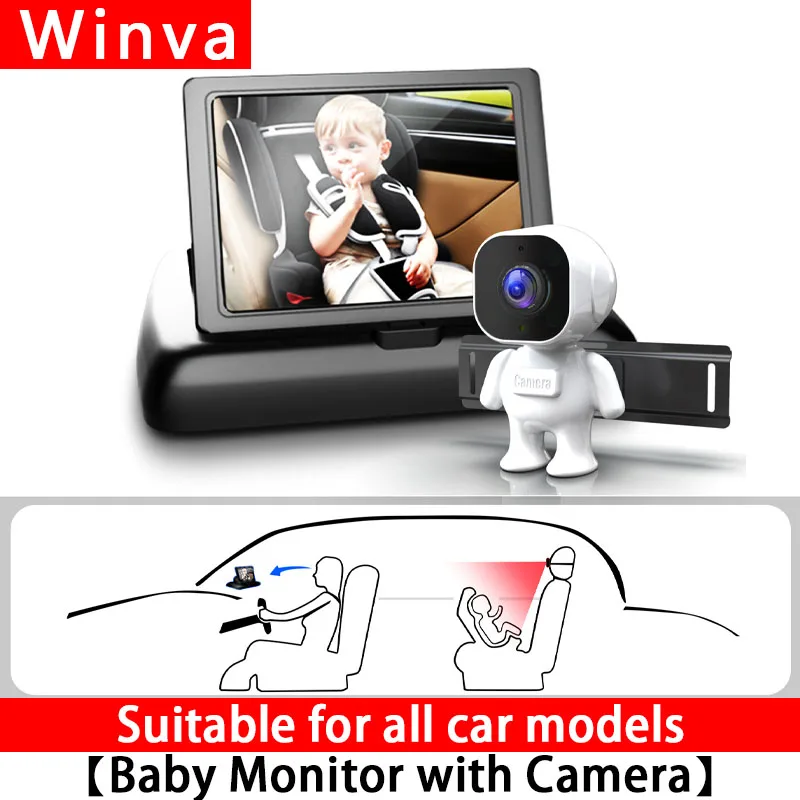 1080HD Night Vision Baby Car Mirror 4.3 Inch Screen Monitor Mount Desktop Rear Facing Seat Infant Watcher Back Seat Baby Camera