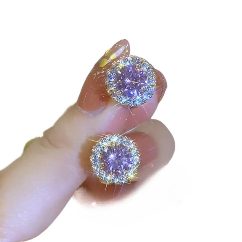 

Zircon super flash sun flower ear buckle light luxury high-end earrings commuter versatile earrings
